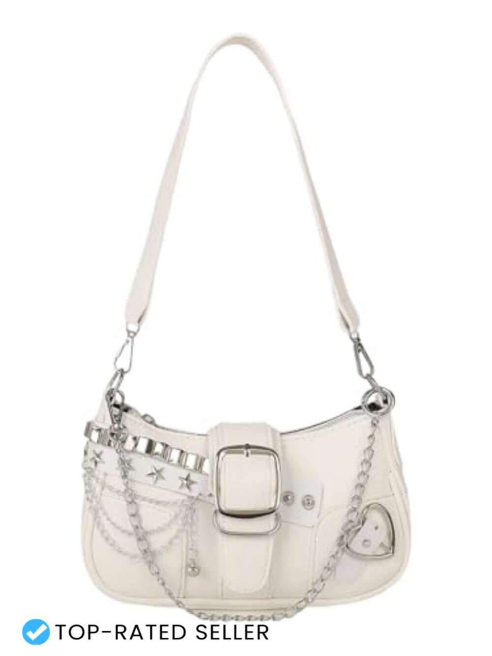 PU Leather Y2K Star Embroidery Shoulder Bag with Chain Strap